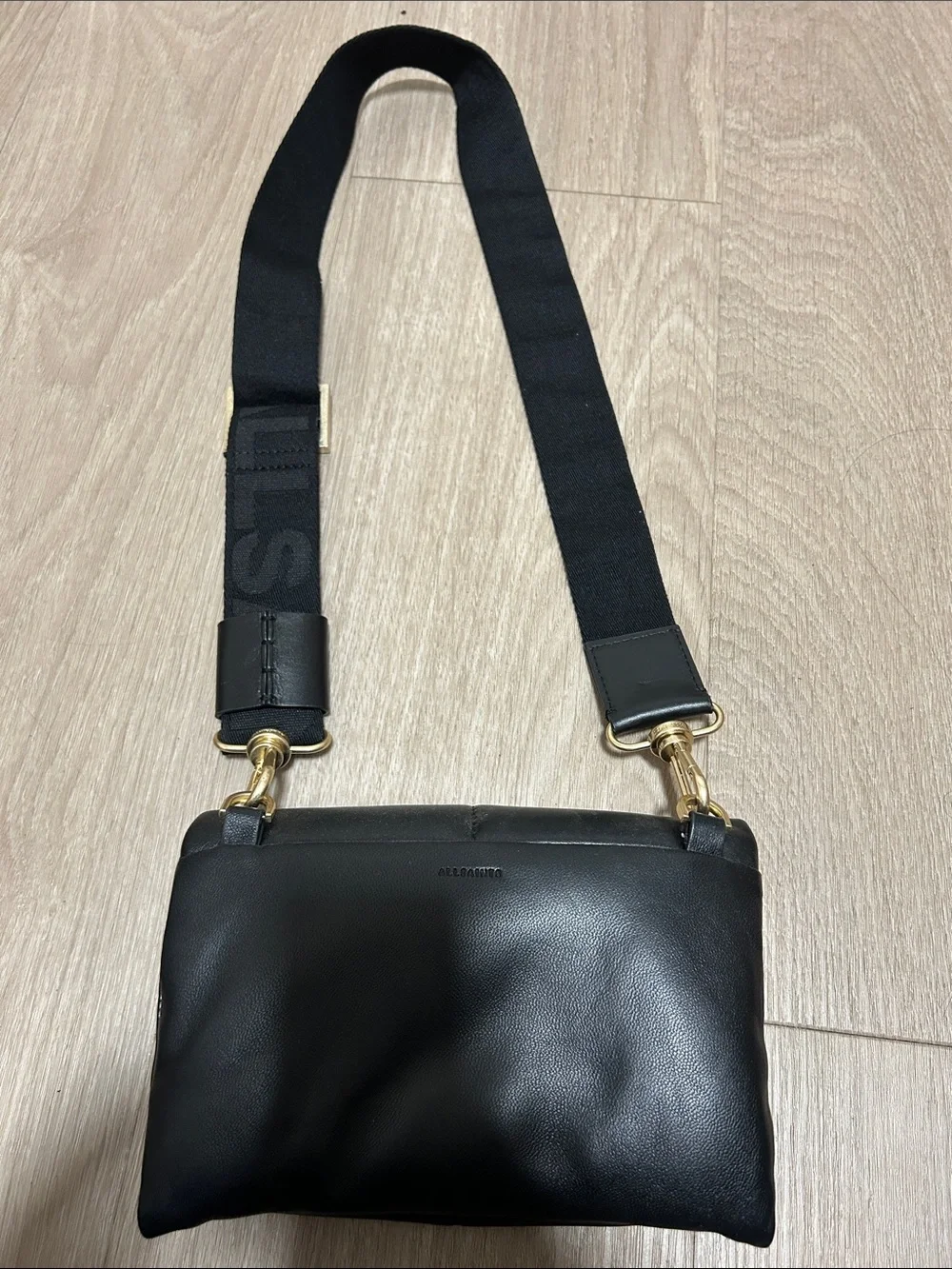 All Saints Black Padded Crossbody Bag with Logo Strap